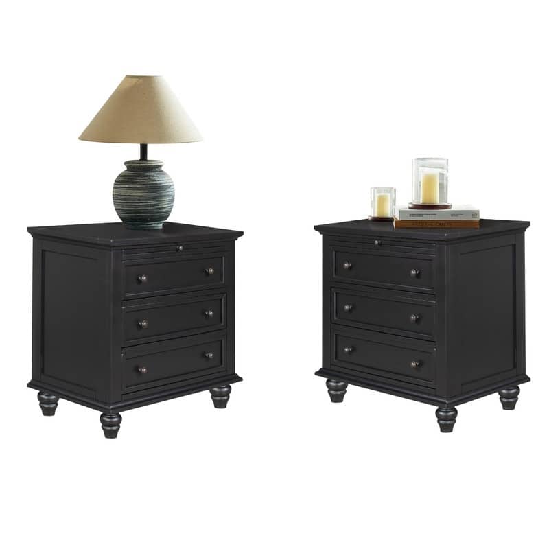Modern 3-Drawer Nightstand (Set of 2) with Pull Out Tray for Organized Living Spaces