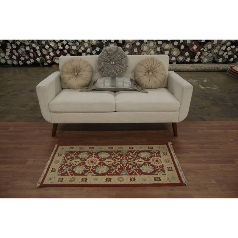 Hand Knotted Oriental 100% Wool Carpet Traditional All-Over Oranges & Rust Ziegler Area Rug - 3' 11'' X 2' 1''