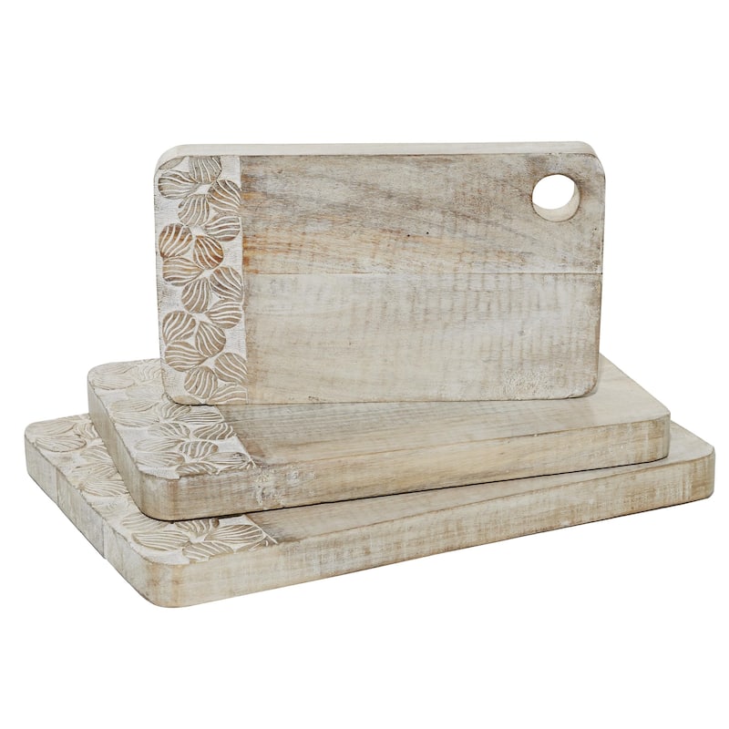 Wood Floral Intricately Carved Cutting Board - Set of 3 Brown - Roche River Decor - Brown