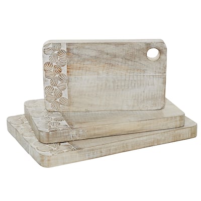 Wood Floral Intricately Carved Cutting Board - Set of 3 Brown - Roche River Decor