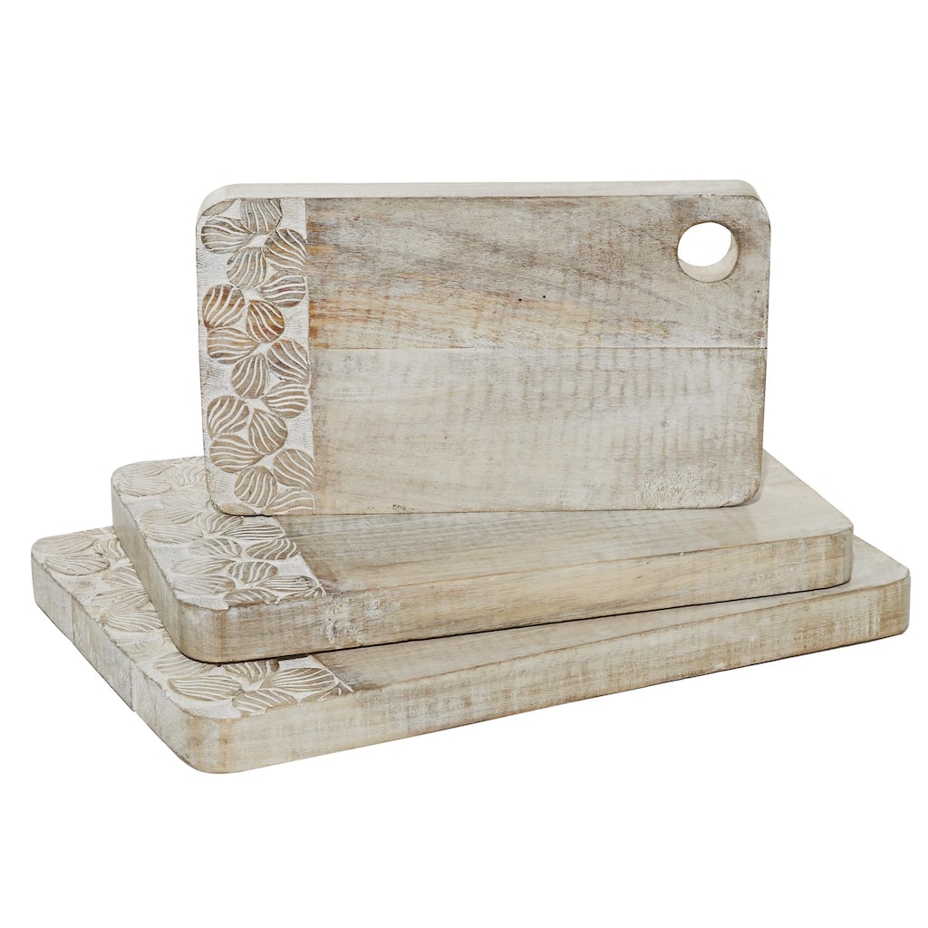 Wood Floral Intricately Carved Cutting Board - Set of 3 Brown - Roche River Decor