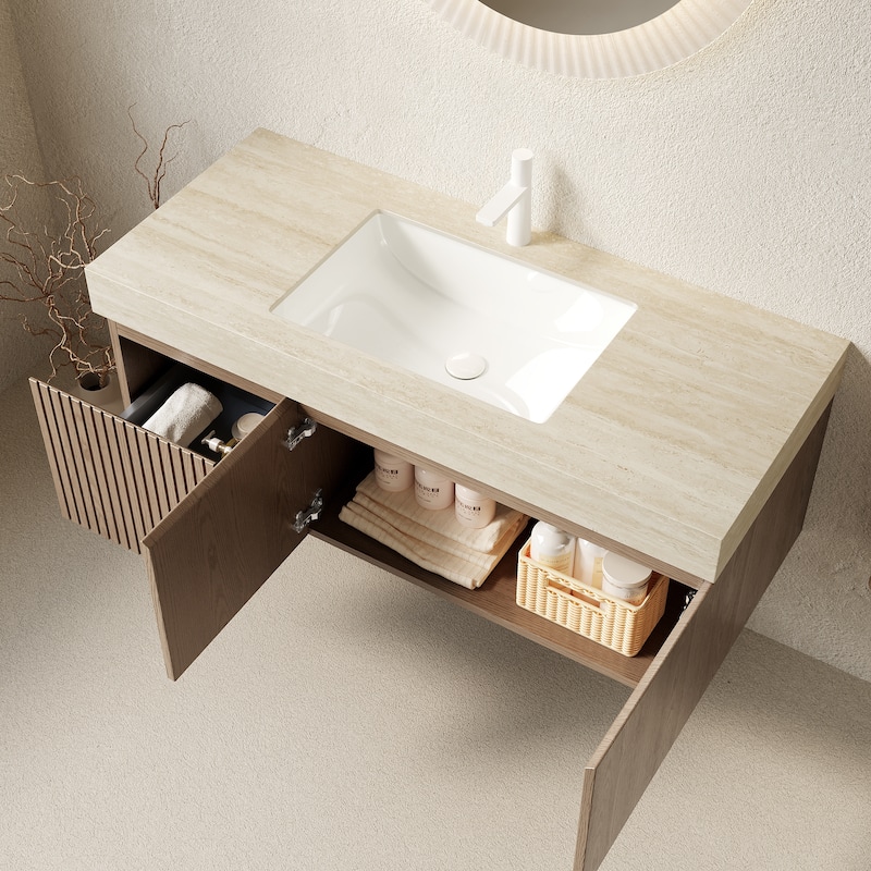 Floating Bathroom Vanity with Sintered Stone Top and Undermount Ceramic Basin