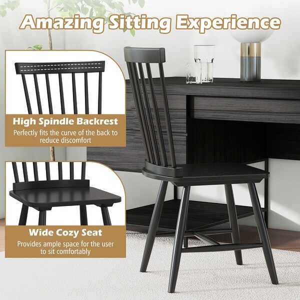 Gymax Dining Chair Set of 4 Solid Wood Windsor Chair w/ High