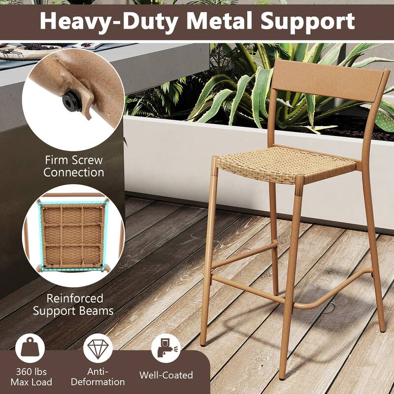 Gymax 4PCS Patio Barstools Outdoor Bar Height Chairs w/ Rattan Seat &