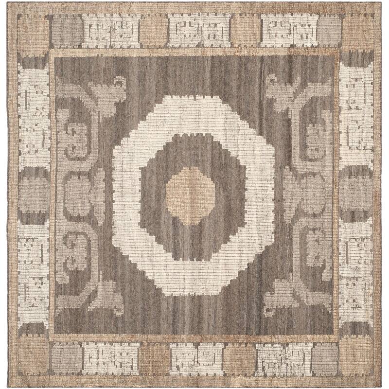 SAFAVIEH Hand-knotted Kenya Vaimi Southwestern Tribal Wool Rug - 7' Square - Ivory/Brown