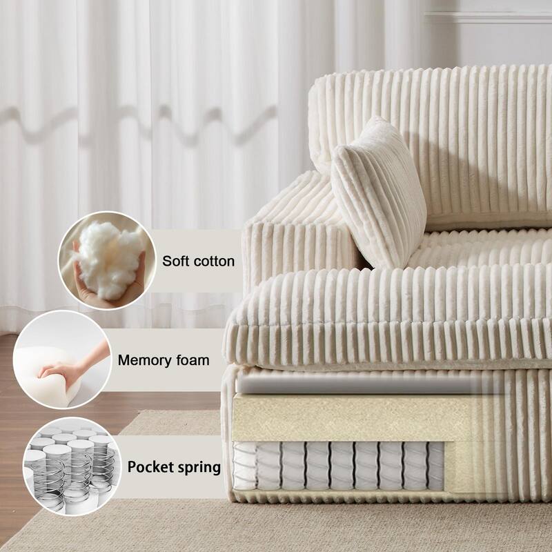 Double Chaise Lounge Sofa - Upholstered Sleeper Cloud Couch, No Assembly, Corduroy - Living Room, Bedroom