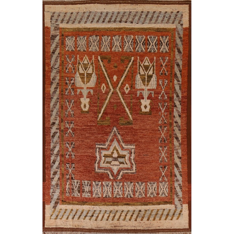 Hand Knotted Oriental 100% Wool Carpet Modern Tribal Oranges & Rust Moroccan Area Rug - 10' 0'' X 7' 1''