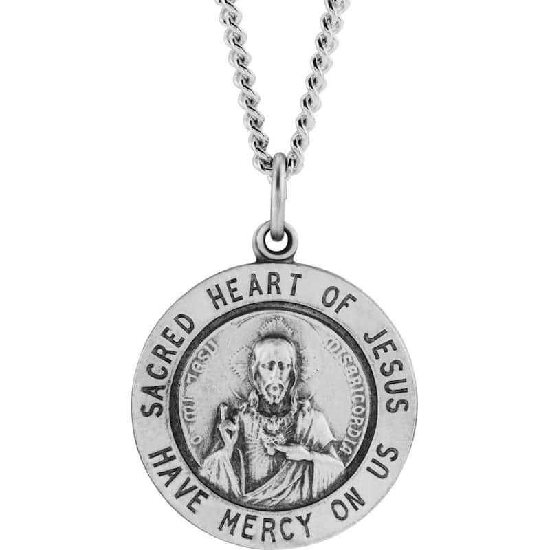 Curata Necklace 925 Sterling Silver 22 mm Round Sacred Heart of Jesus 24" Necklace for Men