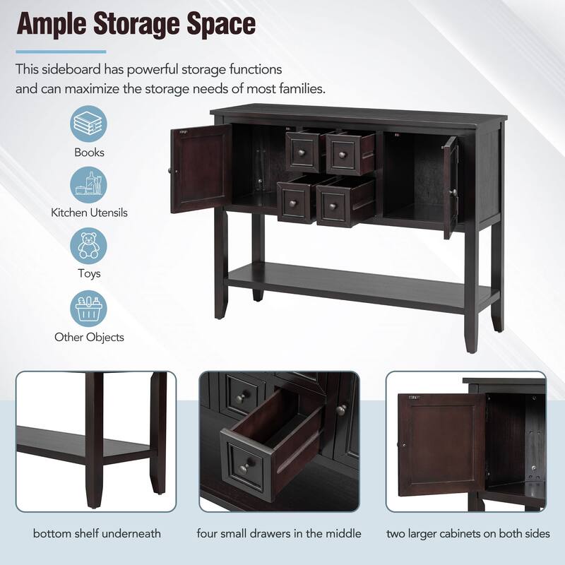 Cambridge Series Ample Storage Vintage Console Table with Four Small Drawers and Bottom Shelf