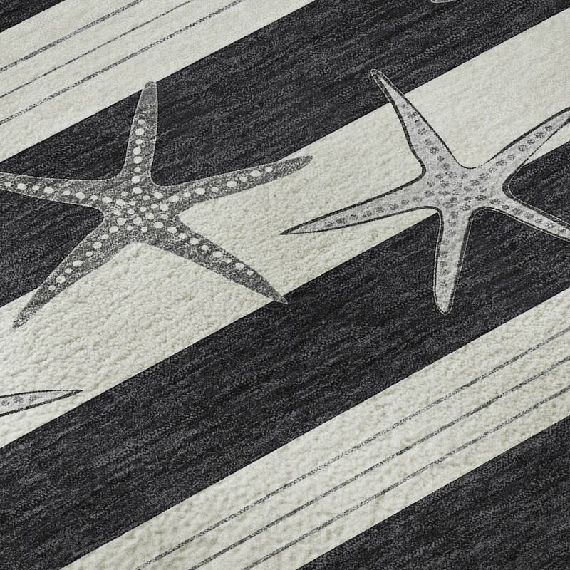 Premium Washable Super Soft Starfish Coastal Stripes Mayfield Rug