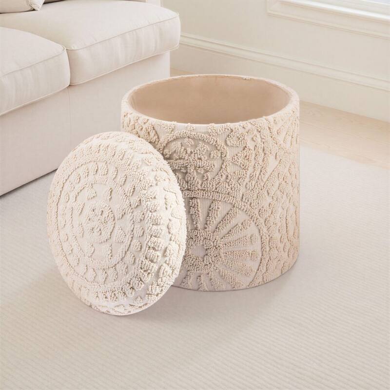 Handwoven Fabric Storage Ottoman