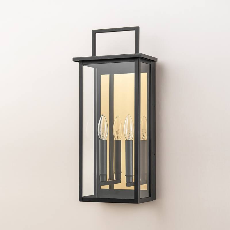 2-Light Industrial Black Outdoor Light Square Clear Glass Waterproof Lantern Wall Sconce - 8.6 in. W x 19.8 in. H x 5.1 in. D