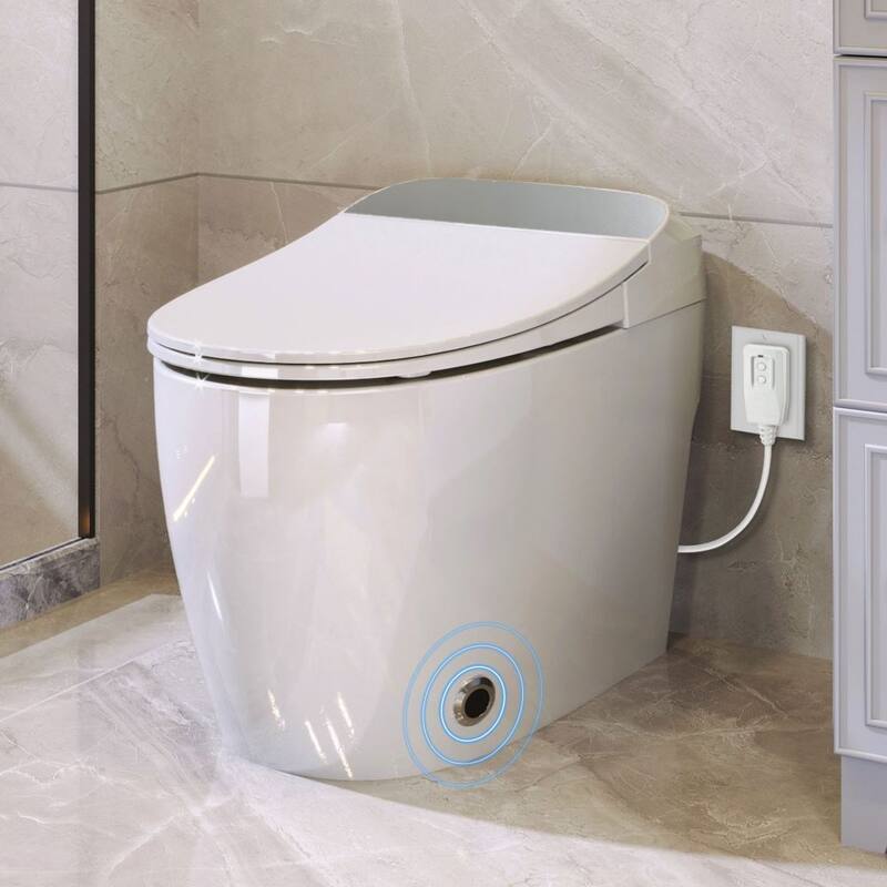 CASAINC 1-Piece 1.28 GPF Automatic Flush Elongated Heated Seat Smart Toilet in White with Foot Sensor Flush