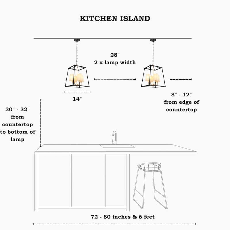 Modern Farmhouse 4-Light Black Gold Geometric Chandelier Metal Pendant Lights with Fabric Shades - 14 "