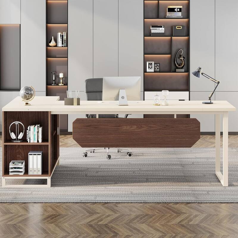 70.8" L-Shaped Executive Desk with 55" File Cabinet, Large Computer Desk with Storage Shelves/Cabinet for Home Office