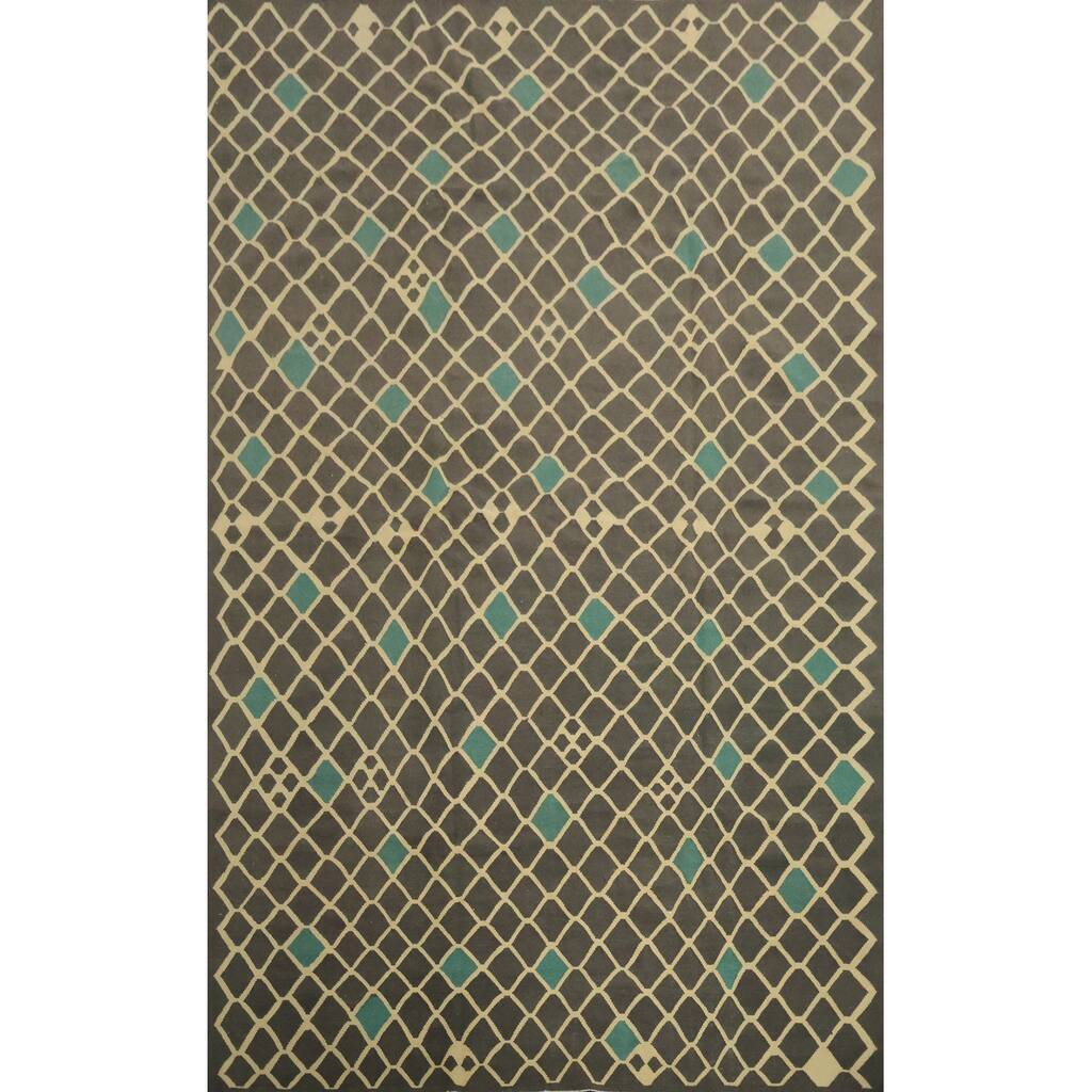 Hand Woven Oriental 100% Wool Carpet Southwestern Tribal Greys & Charcoal Kilim Area Rug - 12' 1'' X 8' 8''