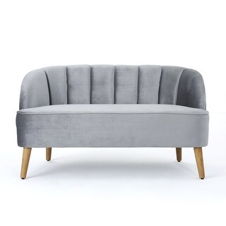 Grey Loveseat Sofa Velvet Sofa Couch Shell-shaped Backrest Accent Sofa ...