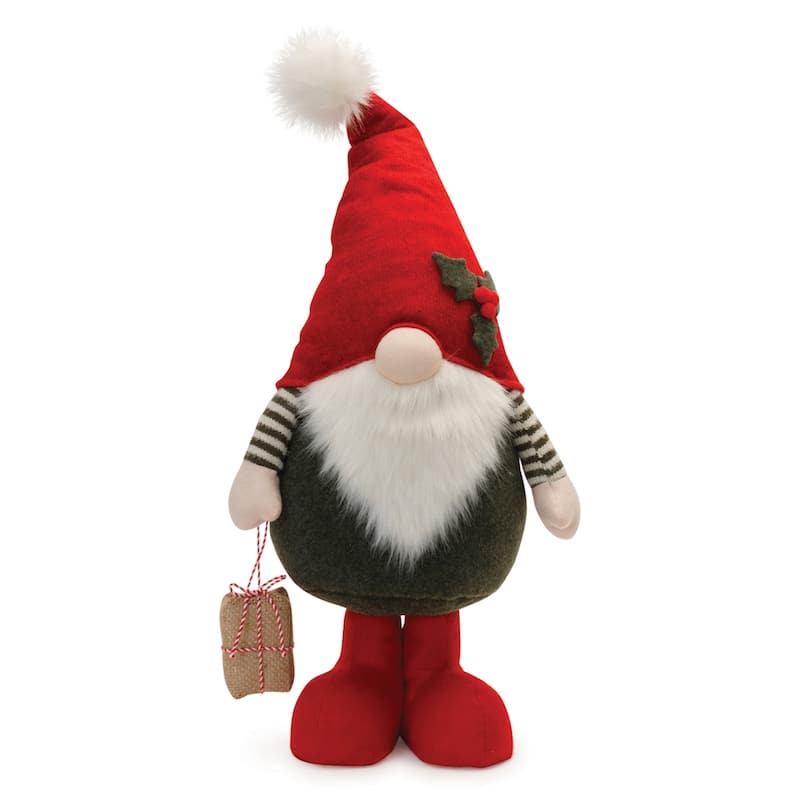 17 inch Plush Gnome with Package for Holiday Decor Indoor Use - 10.5” x 10.5” x 17” - Red-White