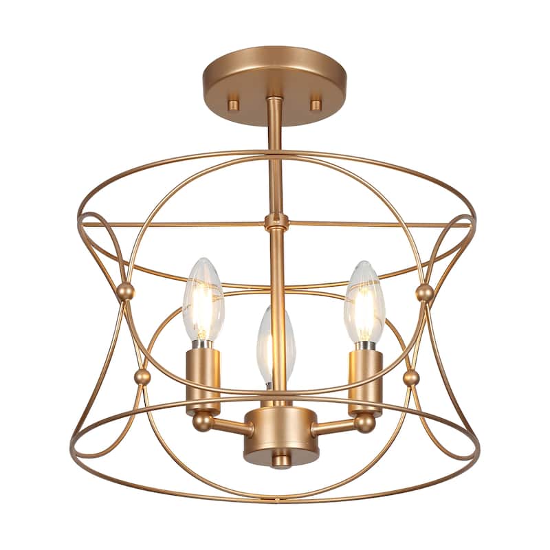 Clarise Modern Farmhouse Lantern Drum Semi-flush Mount Lights Chandelier Open Ceiling Light - D13'' x H13''