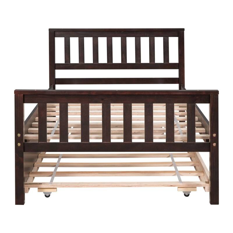 Platform Bed Frame with Headboard and Footboard，Twin Size Bed with Trundle