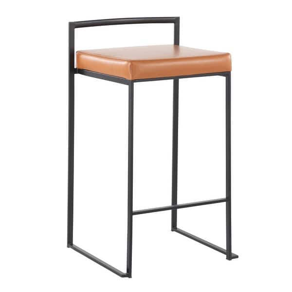 slide 2 of 17, Porch & Den Forrest Black Stackable Fully Welded Counter Stool (Set of 3) Camel Faux Leather