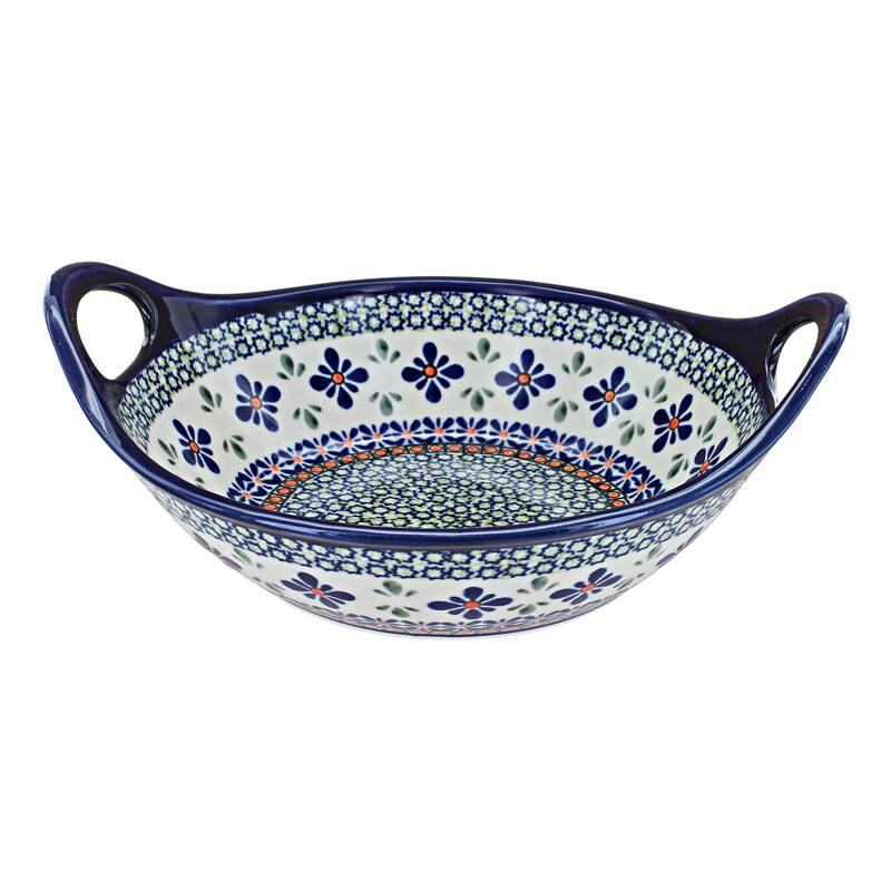 Blue Rose Polish Pottery 1813 Zaklady Small bowl with Handles - Mosaic Flower