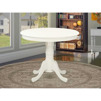 Round 36 Inch Pedestal Kitchen Dining Table with Solid Wood Construction and Antique Oak Finish