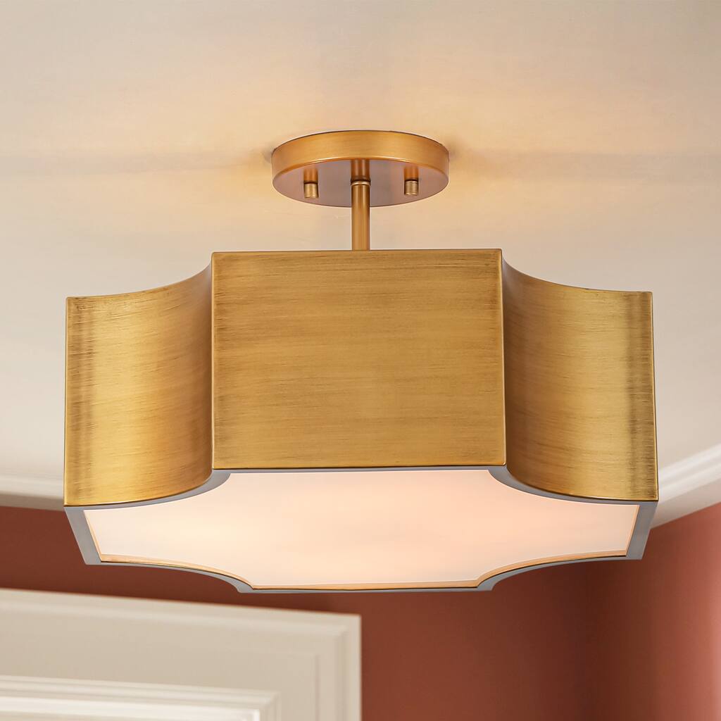 4-Light Mid-Century Modern Vintage Gold Metal Flush Mount Ceiling Light - Rectangular Metal Shade Fixture for Dining Room
