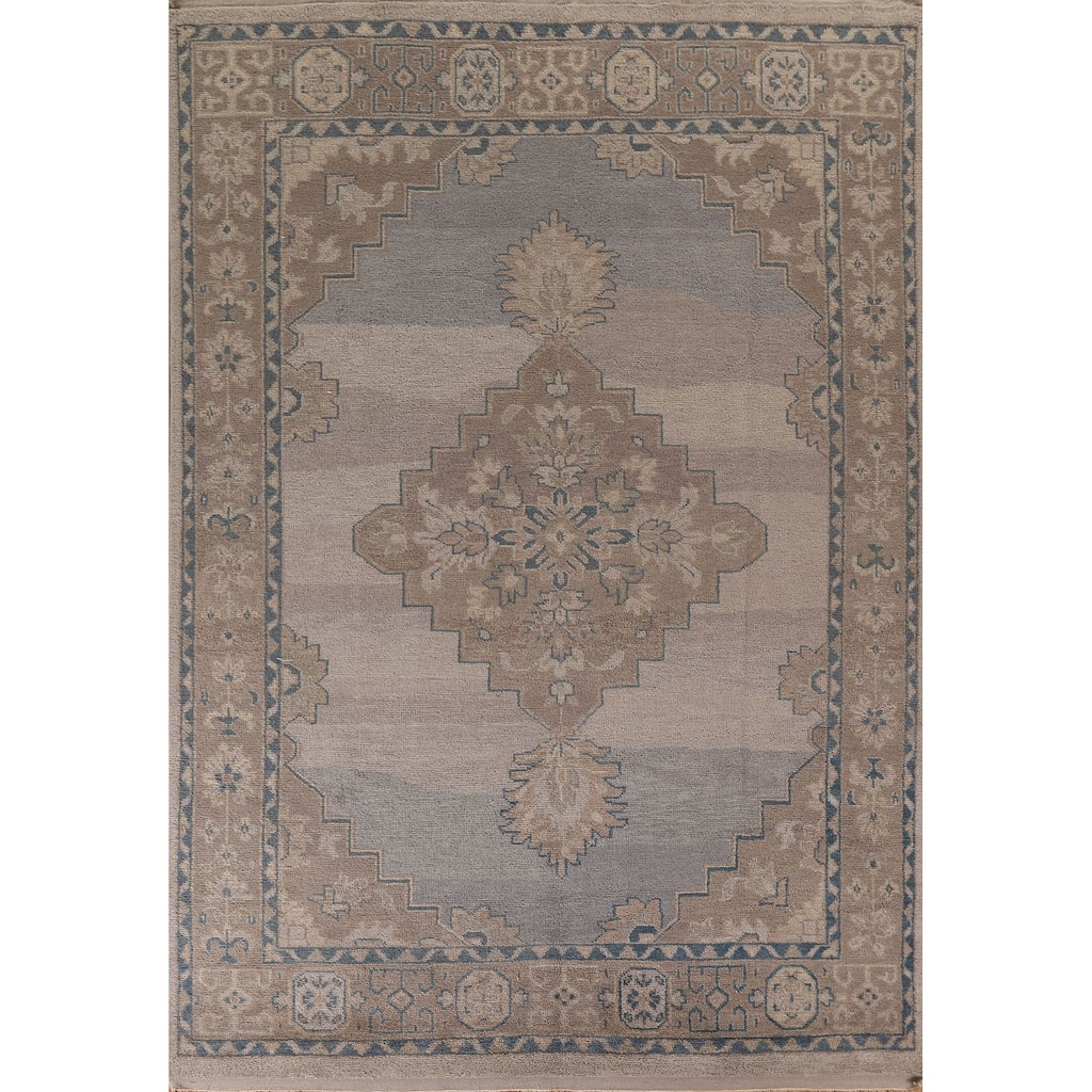 Geometric Oushak Style Area Rug Hand-knotted Oriental Wool Carpet - 8'9"x 11'9"