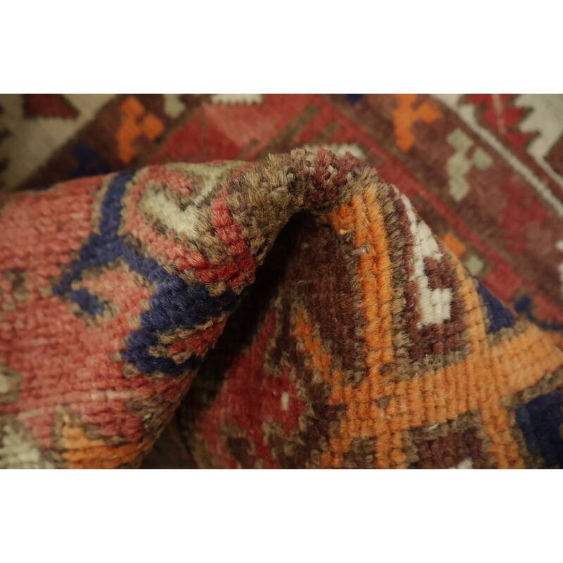 Hand Knotted Oriental 100% Wool Carpet Traditional Tribal Oranges & Rust Heriz Runner Rug - 12' 5'' X 3' 4''