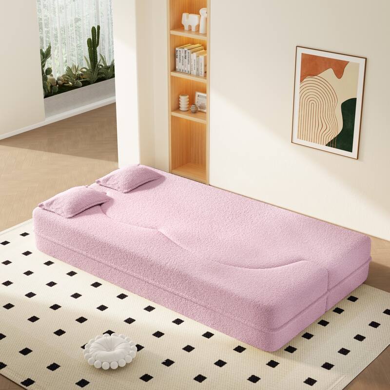 78" Convertible Teddy Fabric Sofa with 2 Pillows, No Assembly Required