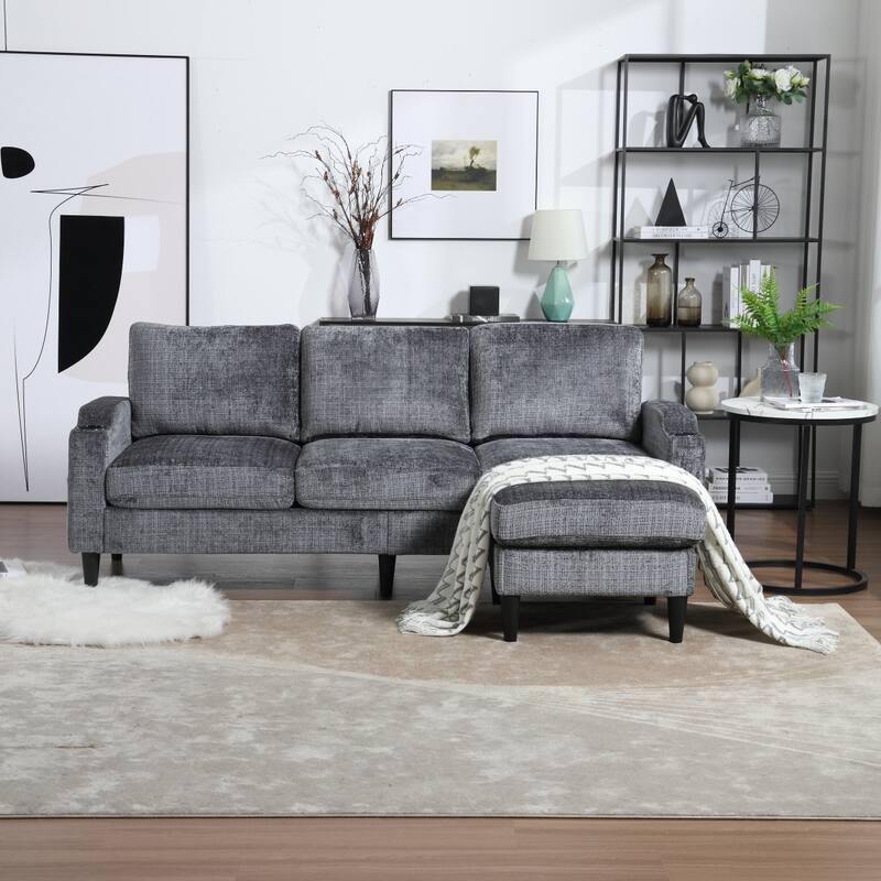 Convertible Sectional Sofa Couch, L-Shape Cozy Sofa Couch Set 4 Seat Sofa Sectional with Storage Ottoman for Living Room