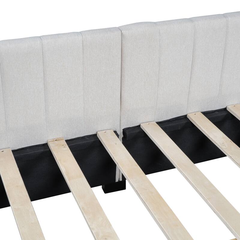 Full Size Upholstered Daybed with 2 Drawers, Classic Linen Fabric Sofa Bed Frame, Wood Slats Support, No Box Spring Needed