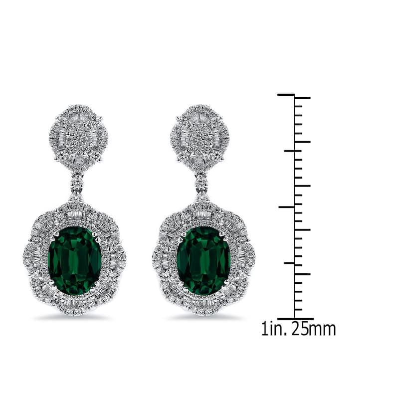 Auriya 4 9/10ct Fancy Oval-cut Emerald Halo Diamond Drop Earrings 2 5/8ctw 18k Gold