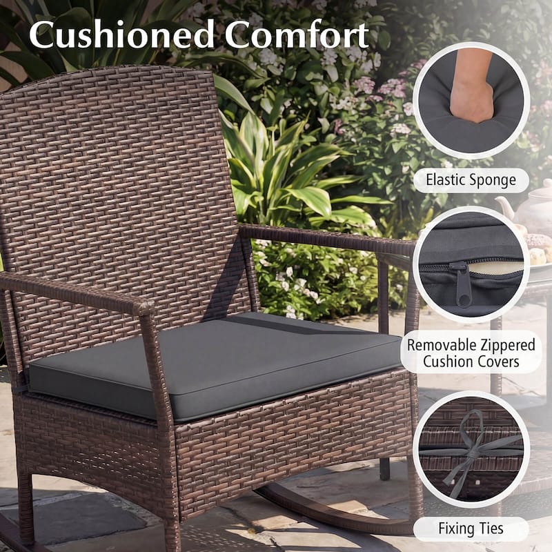 Costway 3 Piece Patio Rocking Set Wicker Rocking Chairs with 2-Tier - See Details