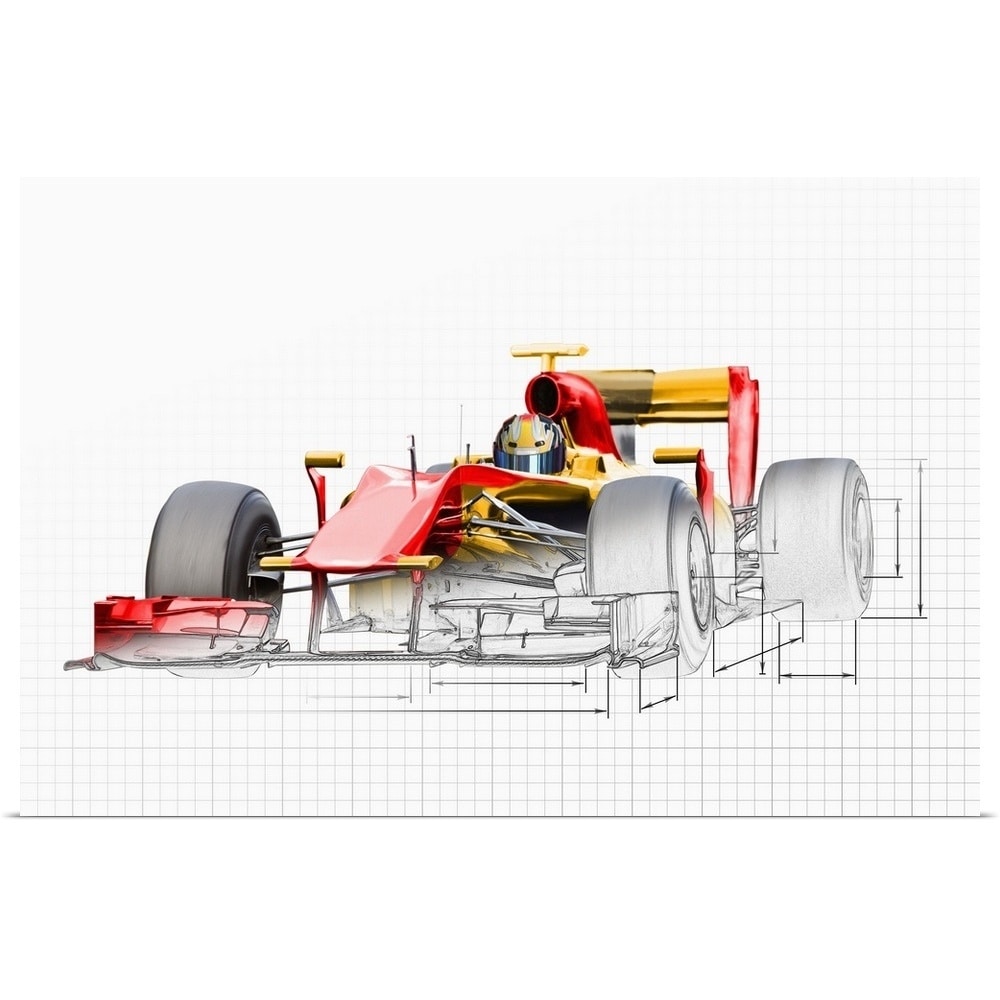 Shop Unfinished Drawing Of Red Race Car With Driver Poster Print Overstock 16377244