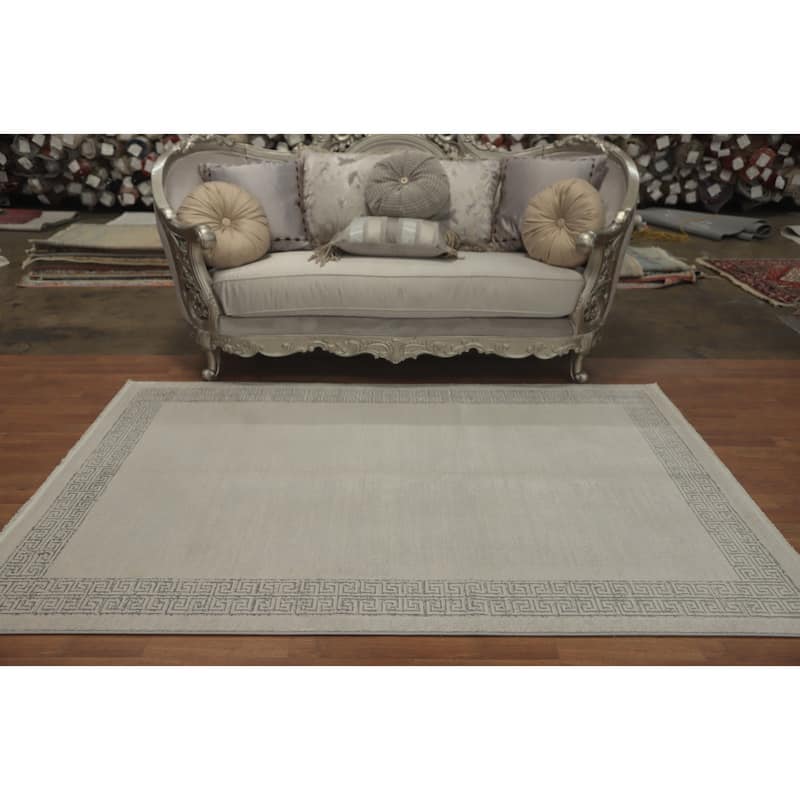 Machine Made Oriental Polyester Carpet Geometric Beige & Ivories Distressed Area Rug - 7' 5'' X 5' 2''