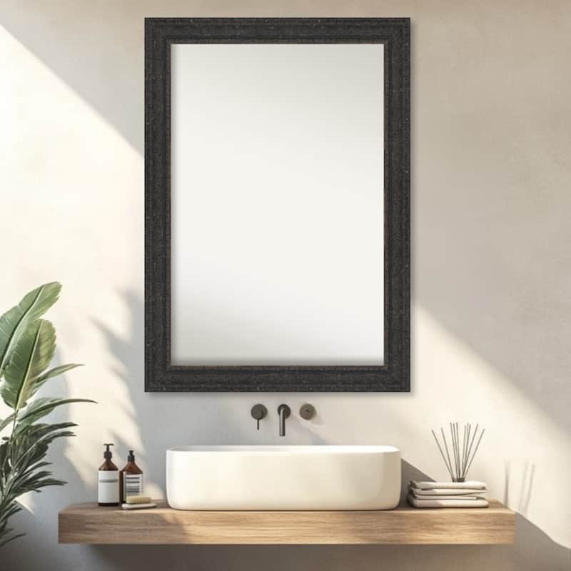 Attic Aged Non-Beveled Wood Framed Bathroom Vanity Wall Mirror