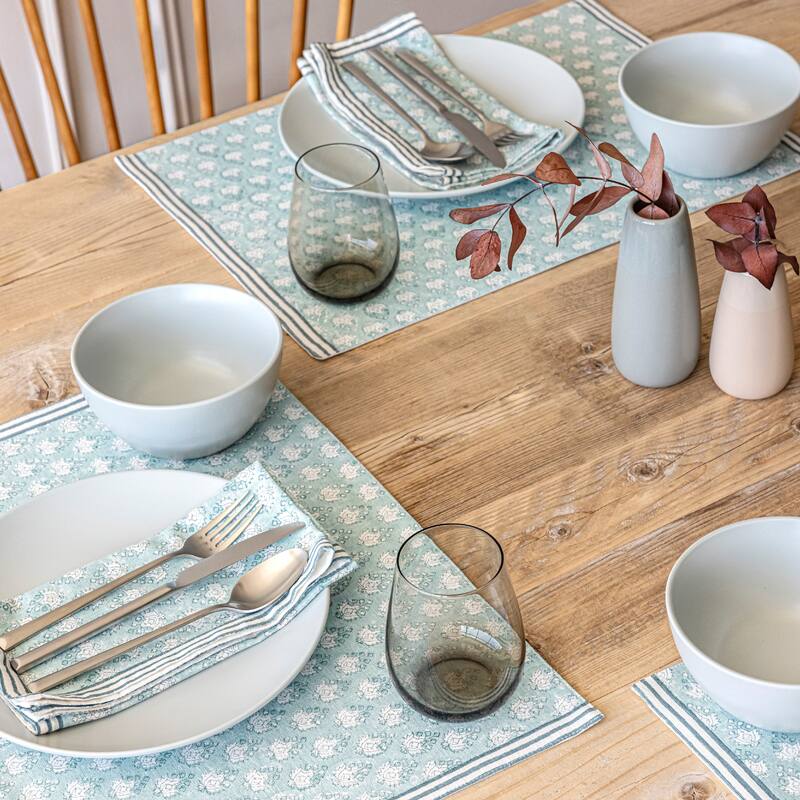 over&back Hand-Blocked 100% Cotton Placemats - Machine Washable - Set of 4