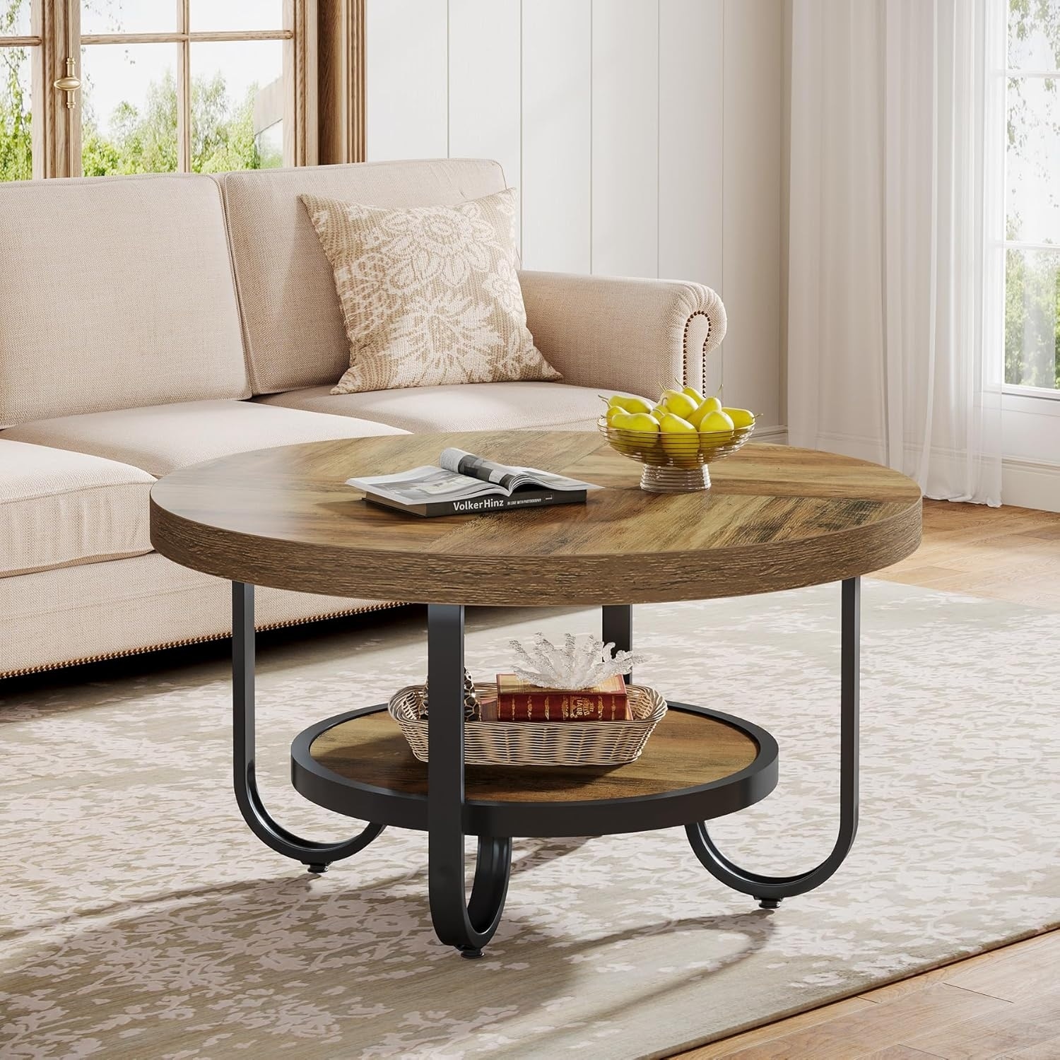 3-Piece Round Wood Top Light Oak Extendable Dining Set With Drop Leaf
