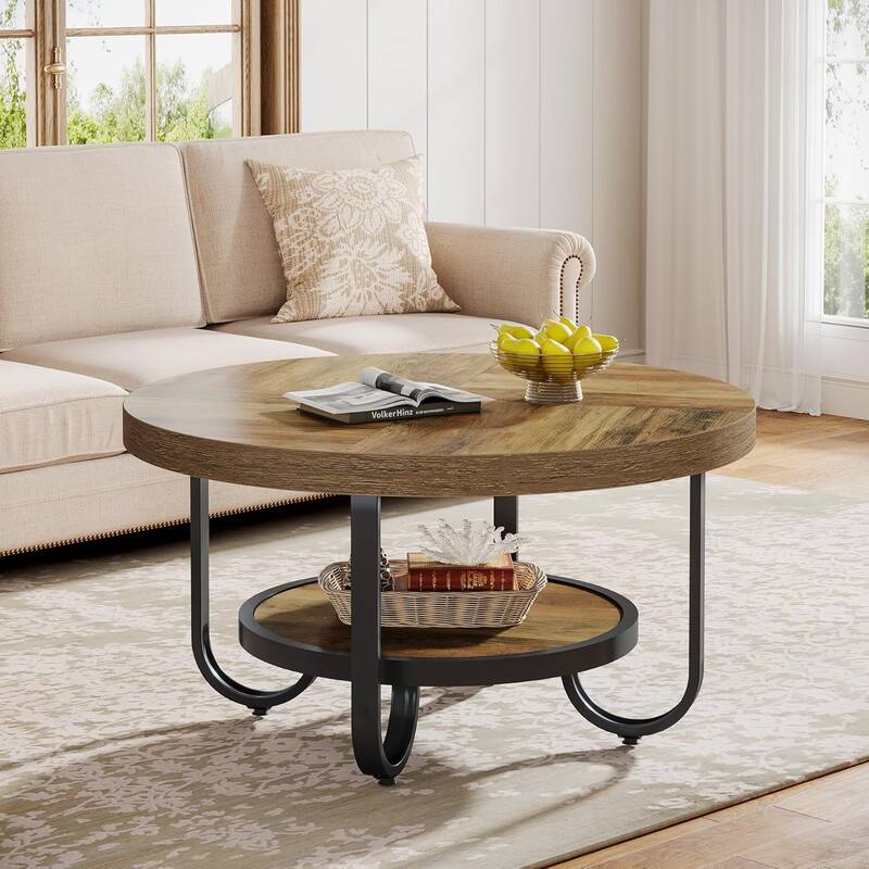 Round Coffee Table for Living Room, 2-Tier Center Table