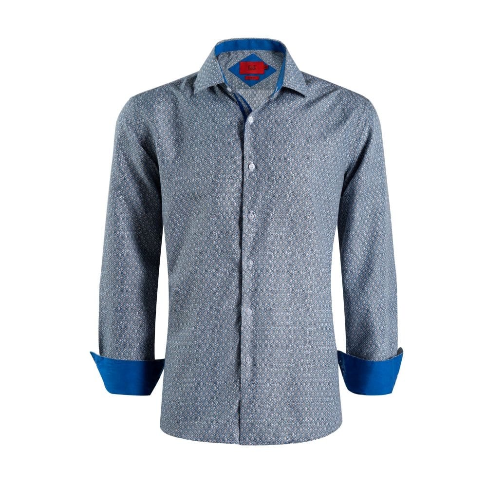 Elie Balleh Men's Blue Geometric Print Slim Fit Shirt