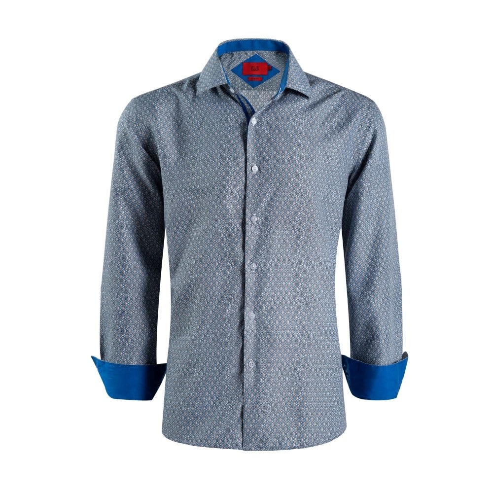 Elie Balleh Men's Blue Geometric Print Slim Fit Shirt