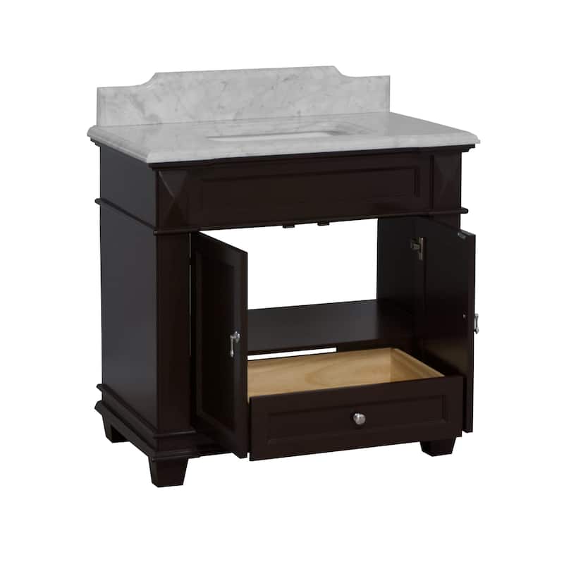 KitchenBathCollection Elizabeth 36" Bathroom Vanity with Carrara Marble Top