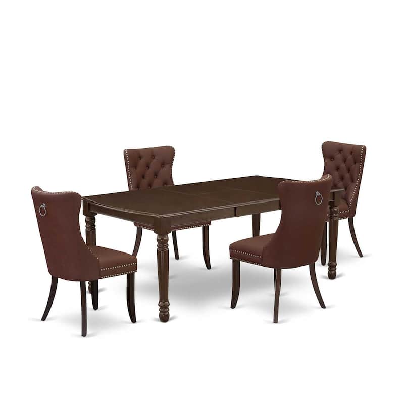 5 Piece Dinette Set - Rectangle Dining Table with Leaf & 4 Parsons Chairs - Burgundy Finish