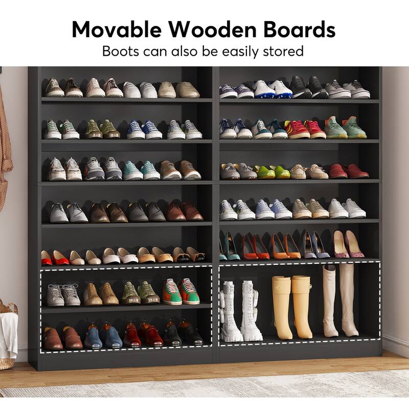 Shoe Cabinet Narrow High Shoe Cabinet with Open Storage for Entryway, White