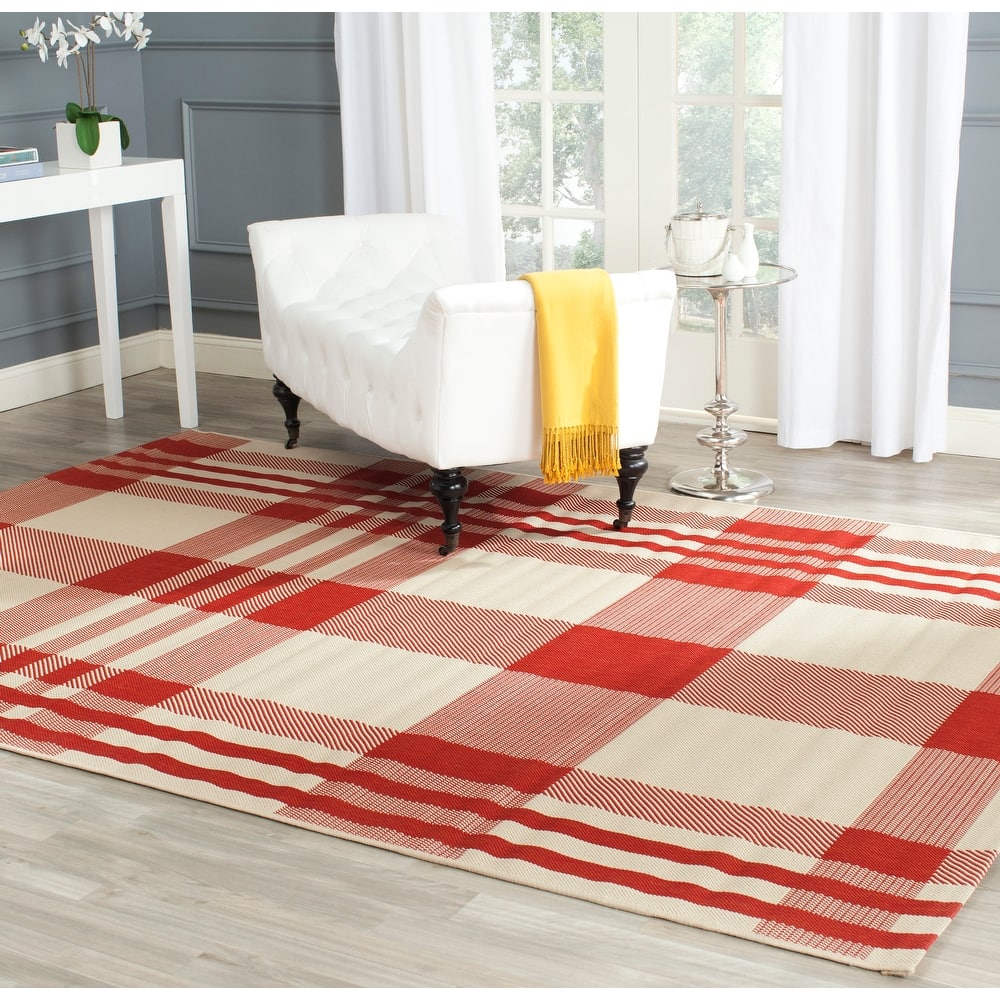 SAFAVIEH Courtyard Oriole Plaid Indoor/ Outdoor Waterproof Patio Backyard.