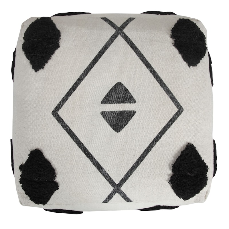 18" Black and White Diamond Directional Square Pouf Ottoman