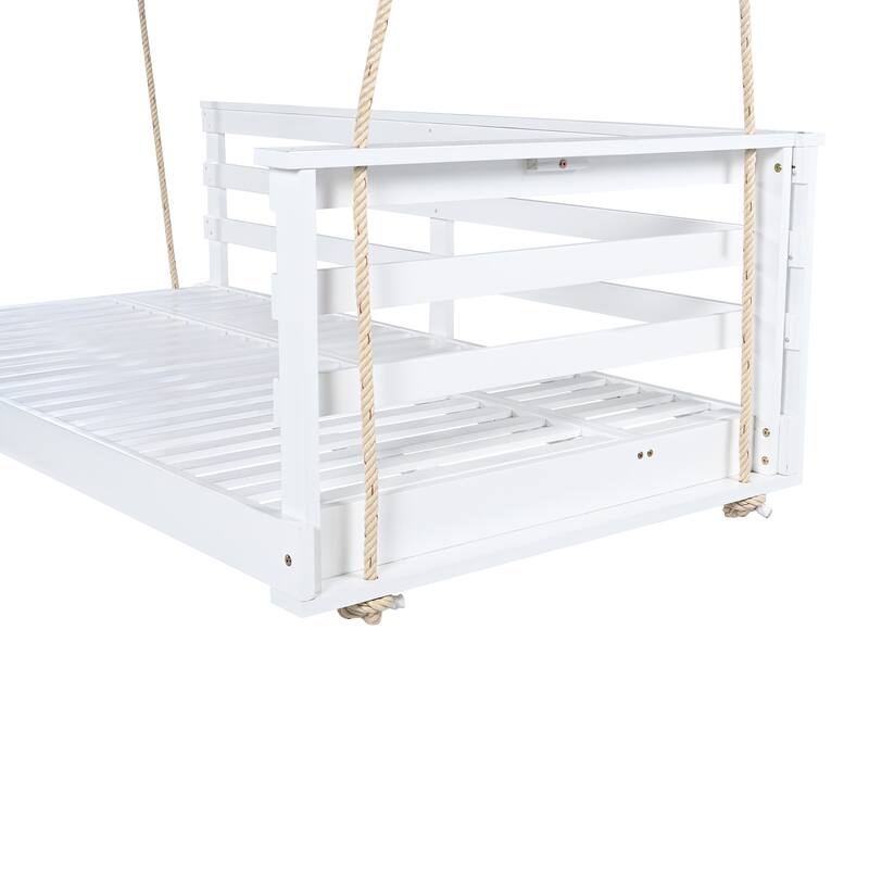 Patio Wooden Twin Size Swing Daybed Porch Swing Frame With Hemp Ropes (Excluding the table)