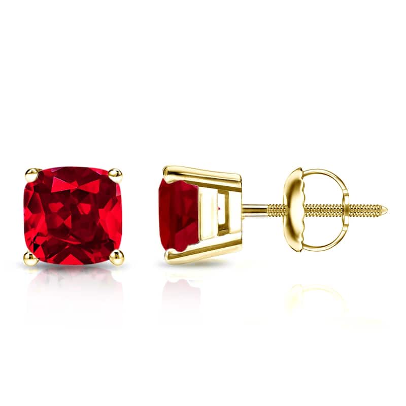 Auriya 14k Gold Lab Grown Gemstone Ruby Stud Earrings Cushion 0.25 to 5.00 ct. tw. 4-Prong Basket Screw-Back - 0.30ct tgw. - Yellow